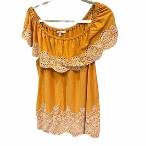 Fever Golden Off-Shoulder Blouse with White Detailing